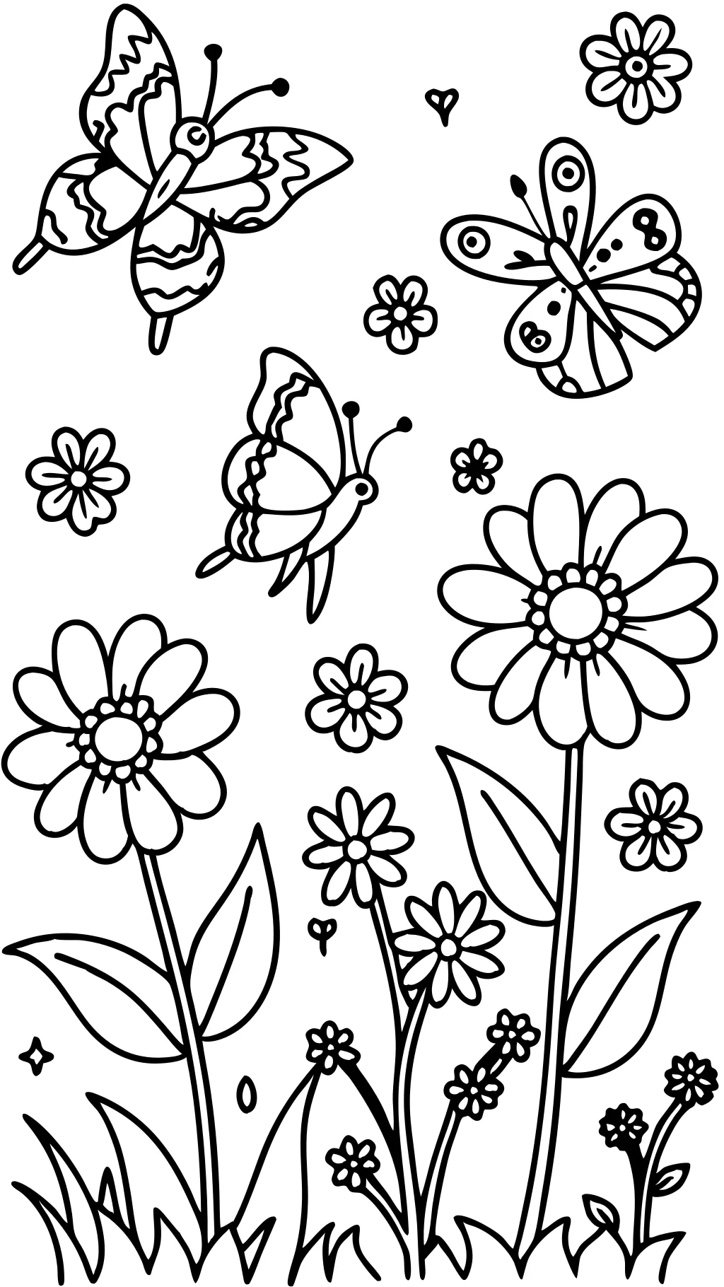 coloriages fleurs et papillons